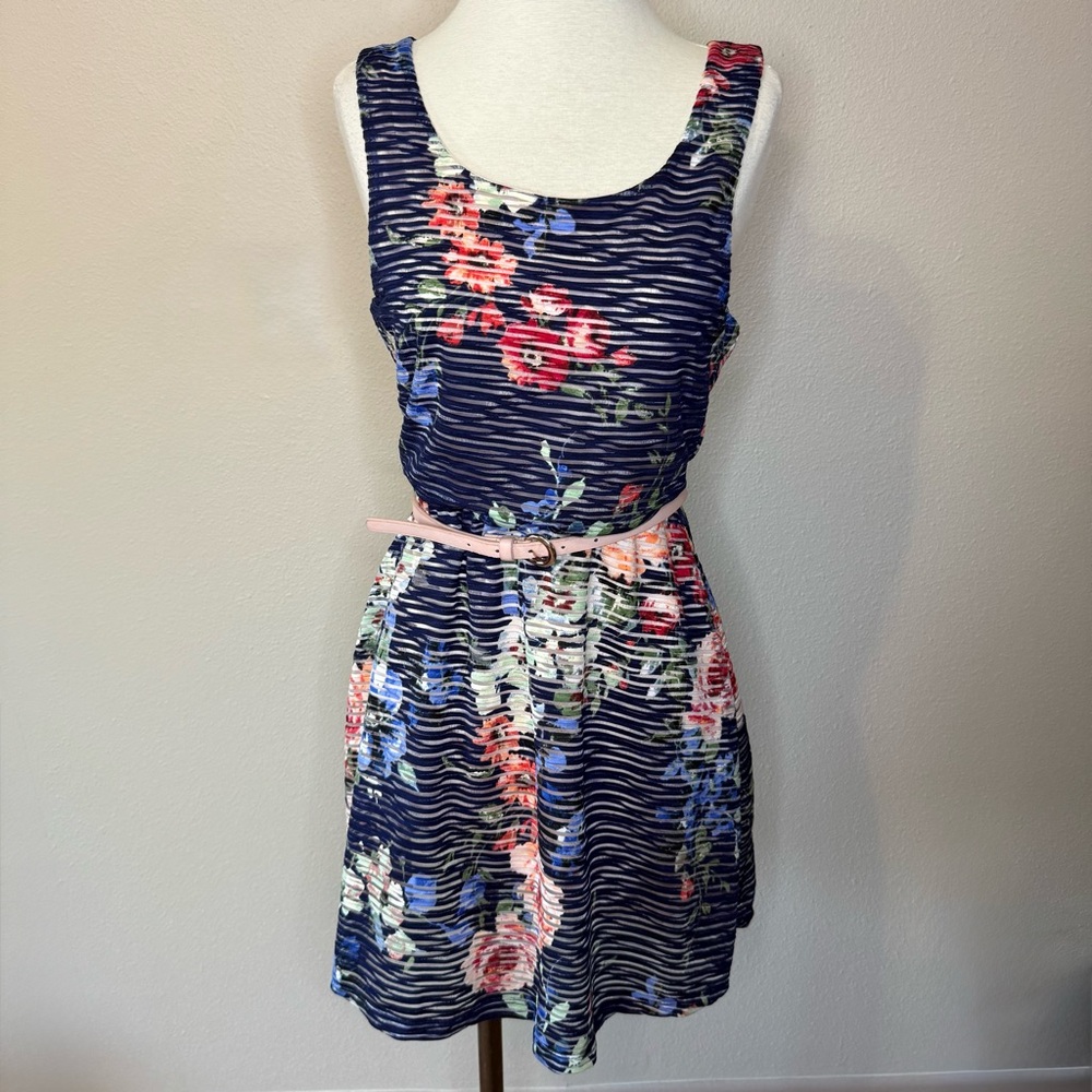 Floral Striped Sleeveless Dress